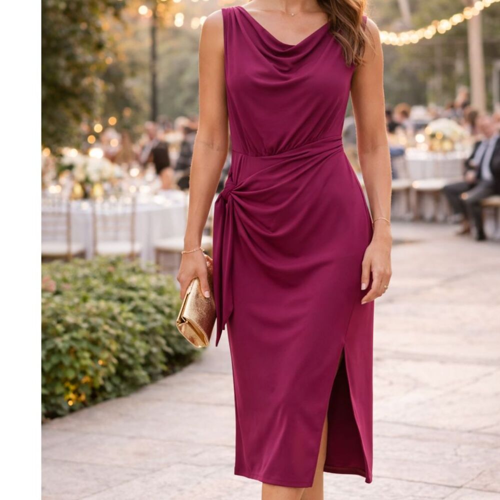 Grace Karin Berry Side Tie Sheath Dress Small New Cocktail Ruched Wedding Guest